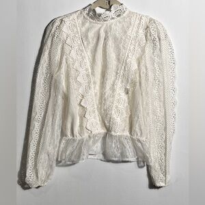 Express Ivory Lace Long Sleeve Blouse Small